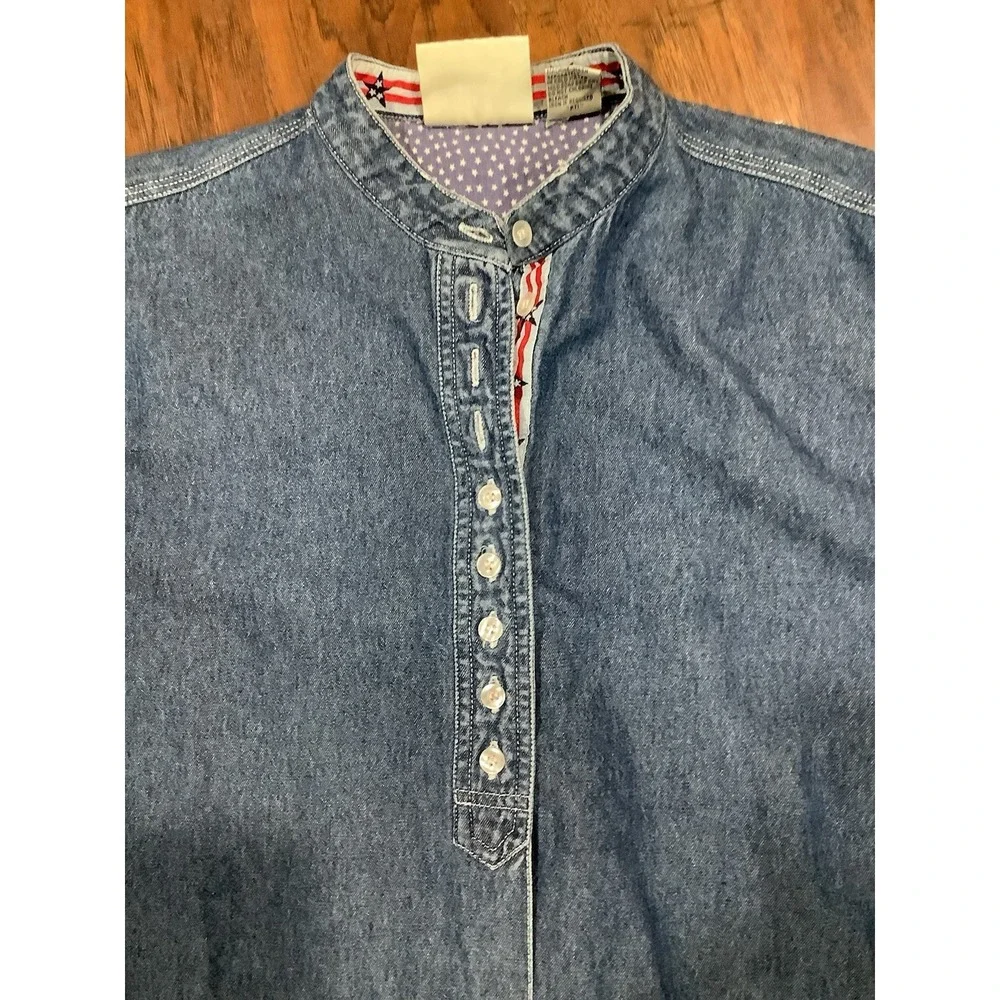 Vintage Bill Blass 90's Womens Denim Long Sleeve Shirt Size M Made In Hong Kong
